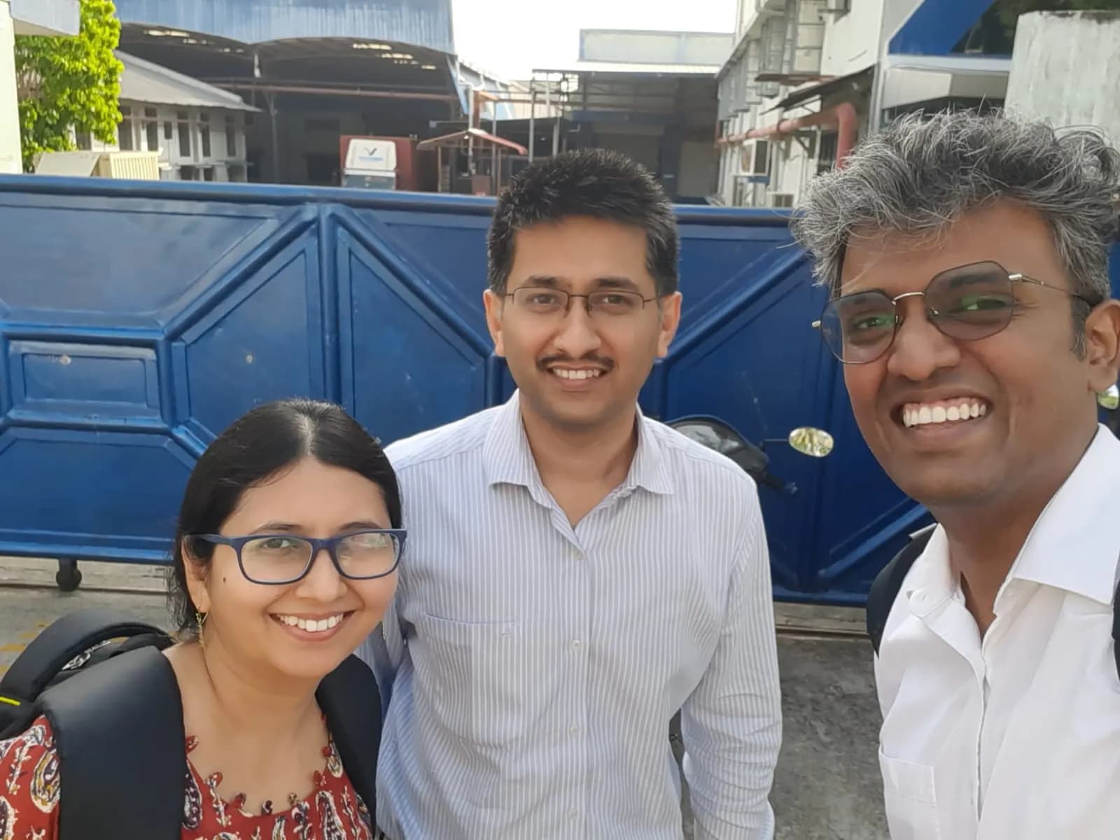 The three ClearBid founders outside the first MSME they worked with