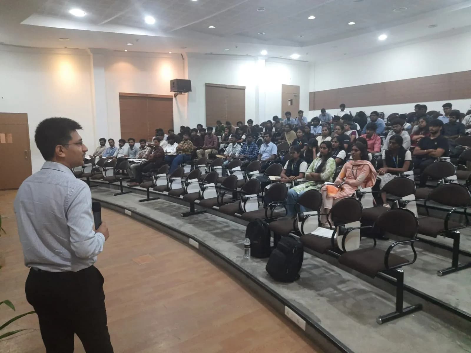 Dhruv Goyal addressing students at Kumaraguru College of Technology