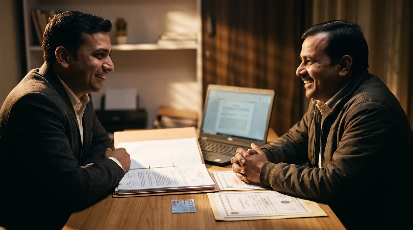 An advisor helping a business owner with his registration documents